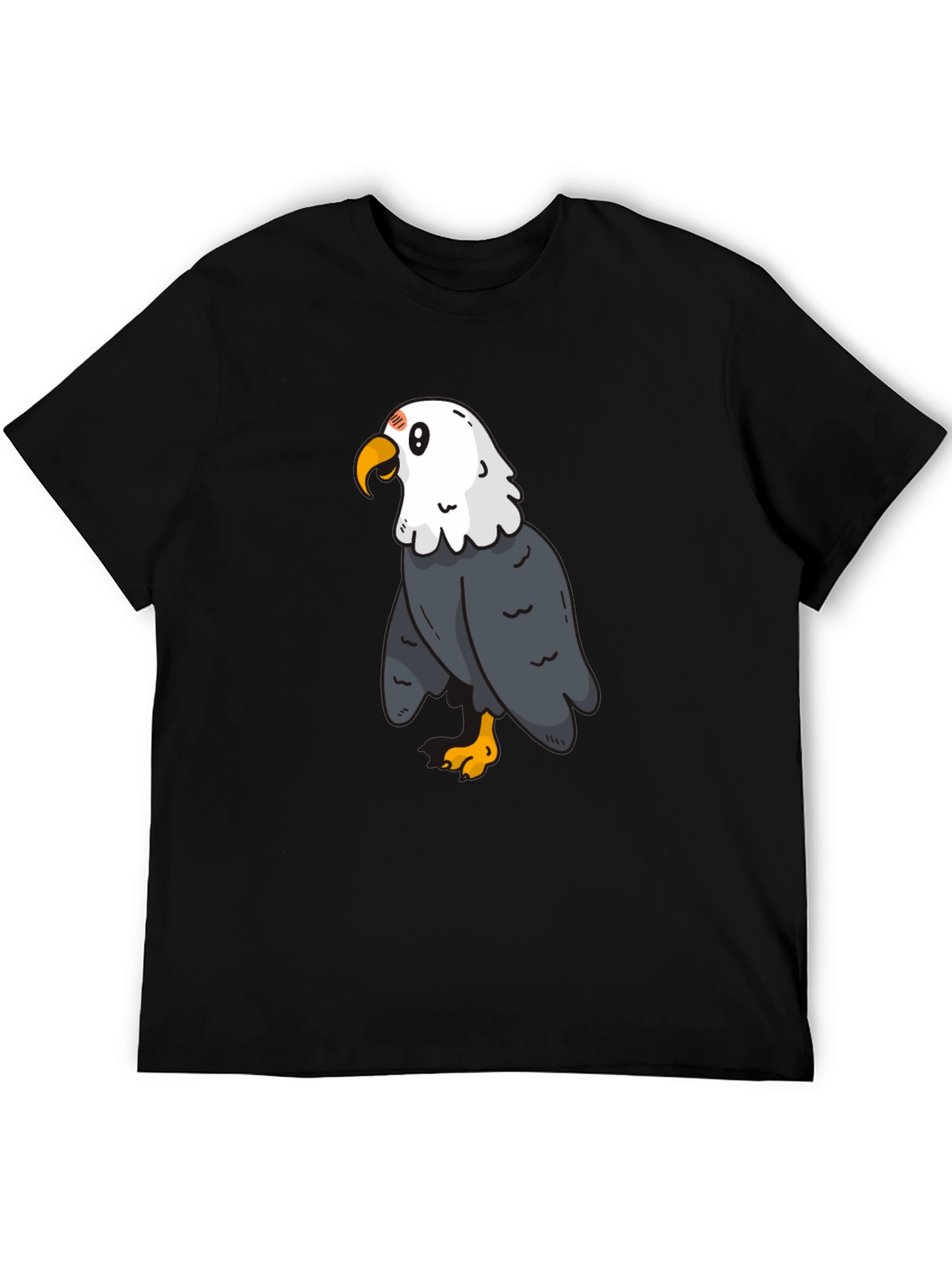 Cartoon Eagle Graphic Tee - Black Cotton Blend