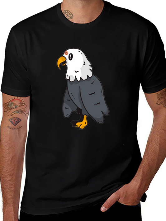 Cartoon Eagle Graphic Tee - Black Cotton Blend
