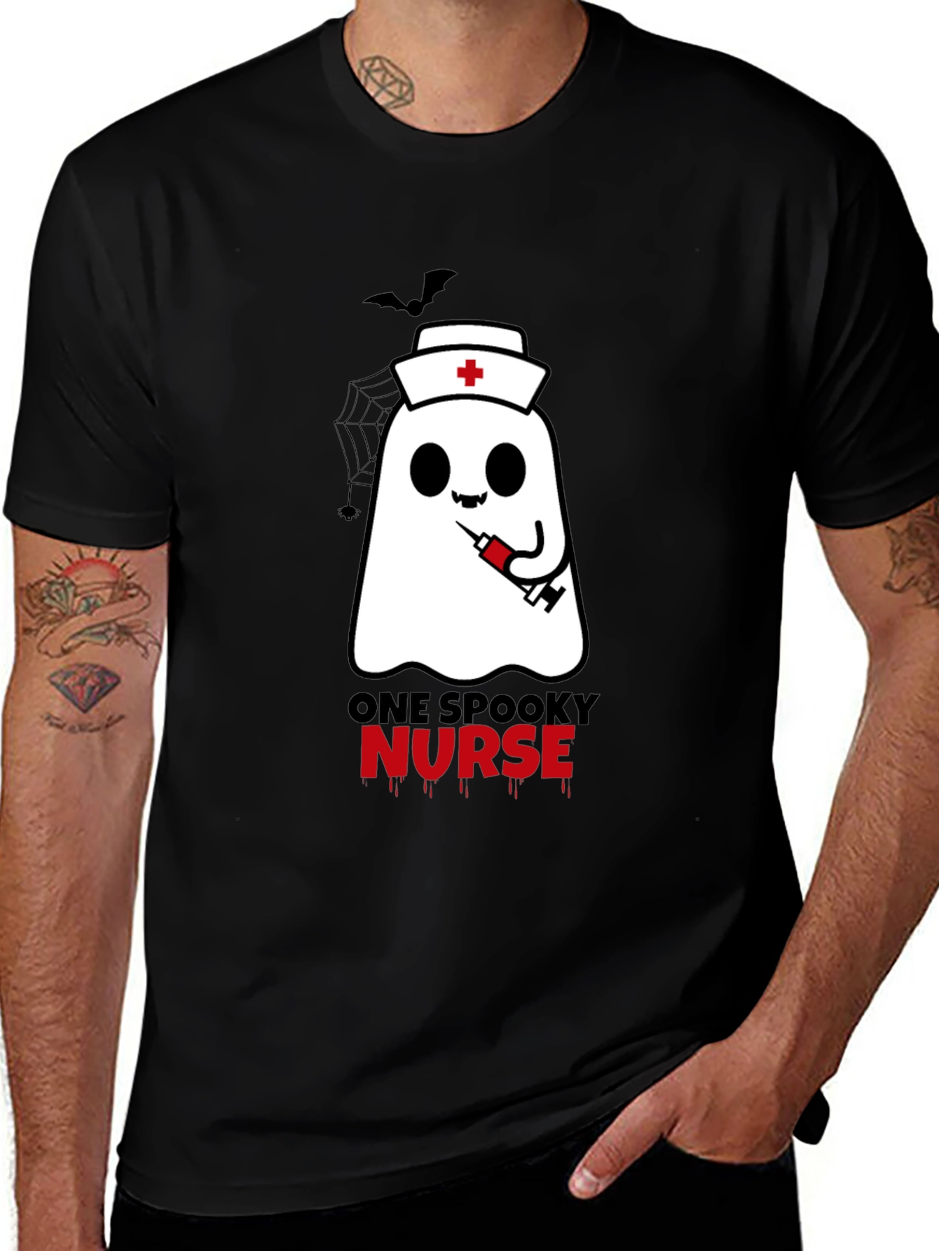 Spooky Nurse Halloween T-Shirt - Ghost with Syringe