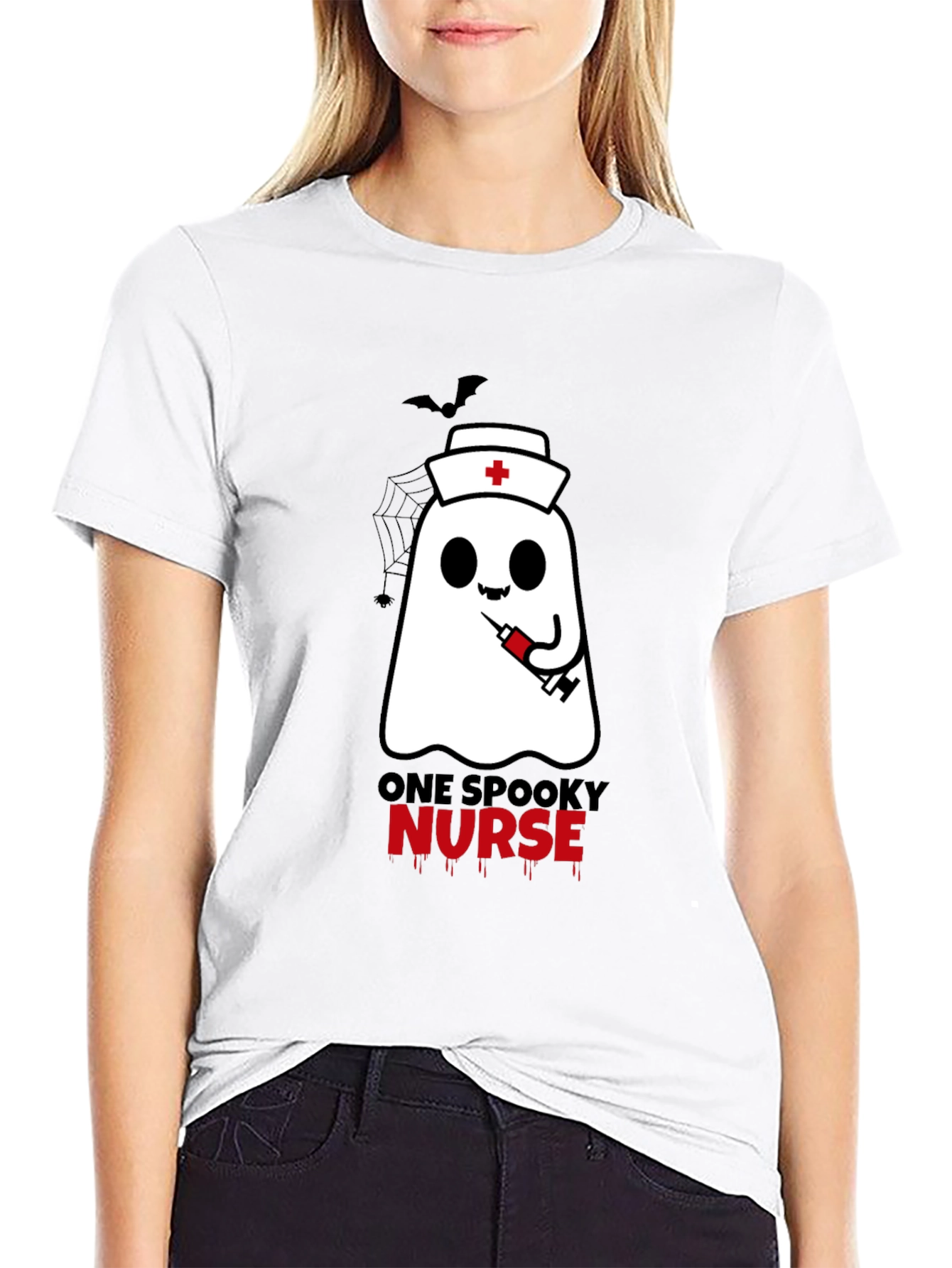 Spooky Nurse Halloween T-Shirt - Ghost with Syringe