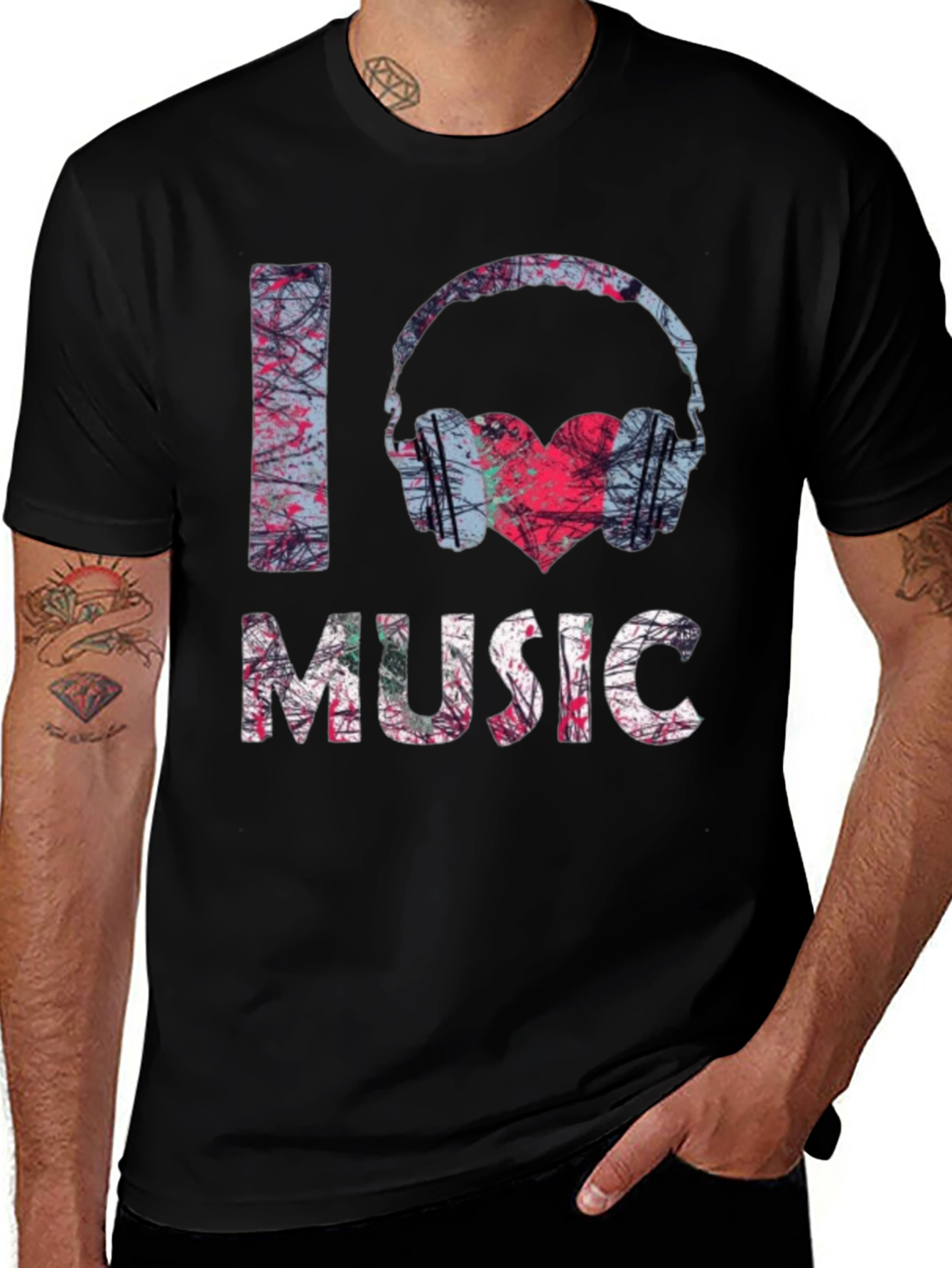I Love Music Graphic Tee - Black Cotton Shirt