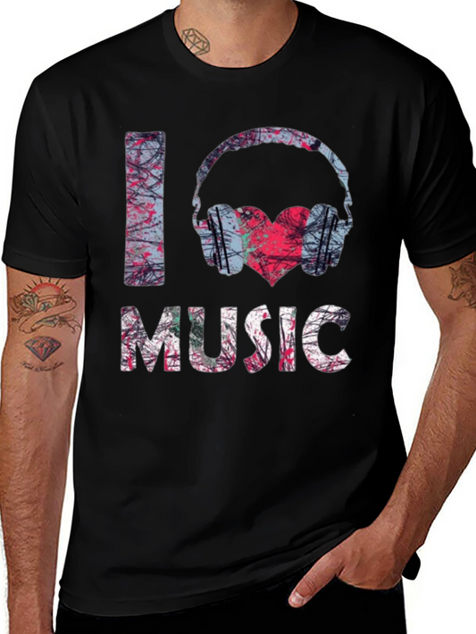 I Love Music Graphic Tee - Black Cotton Shirt