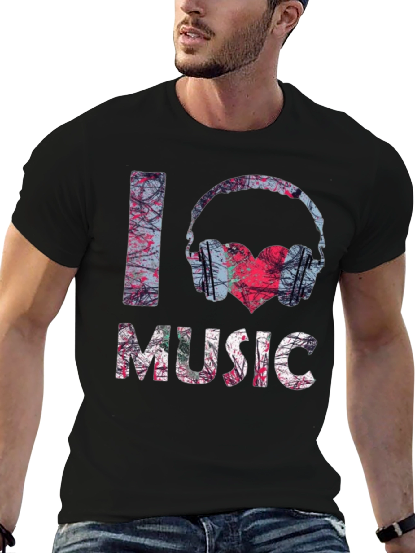 I Love Music Graphic Tee - Black Cotton Shirt