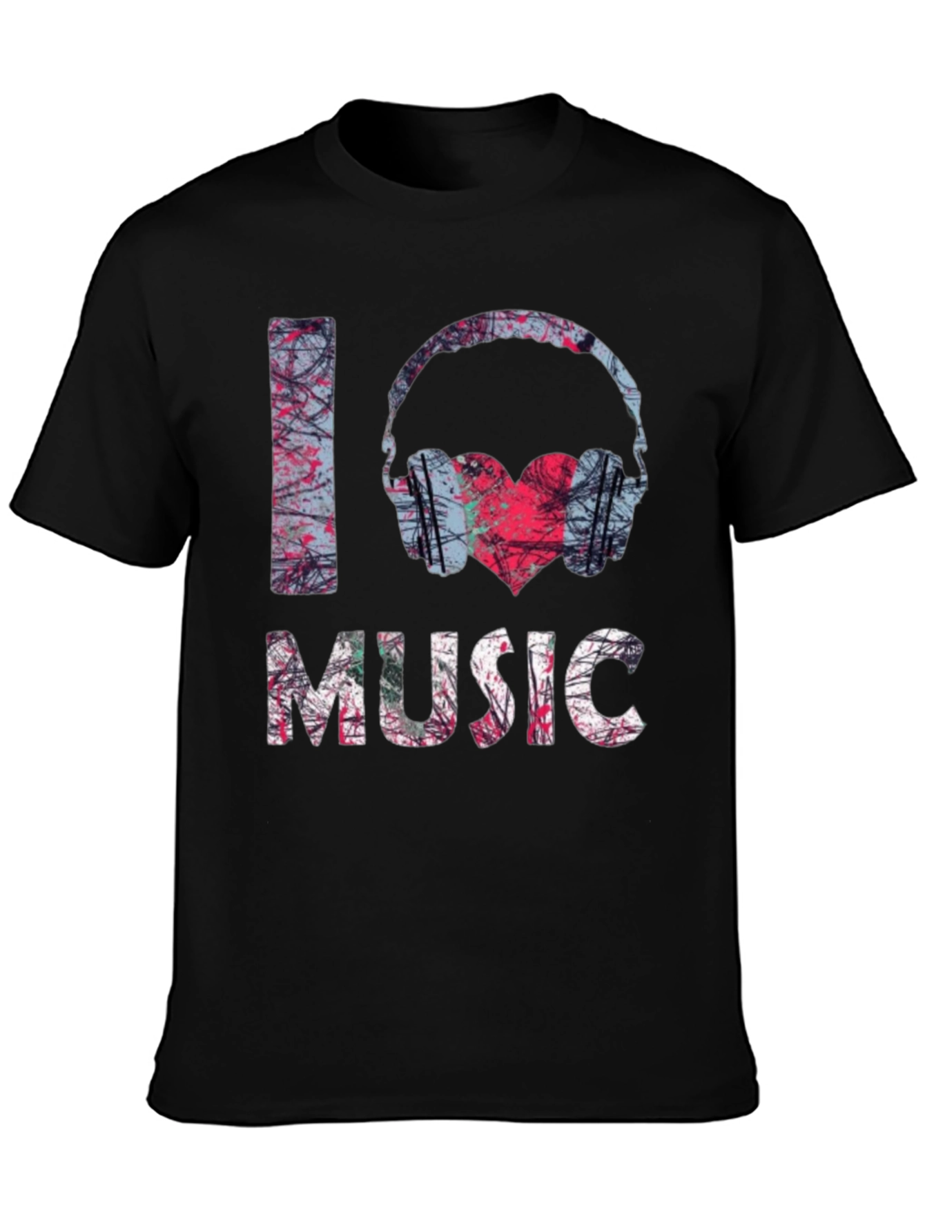 I Love Music Graphic Tee - Black Cotton Shirt