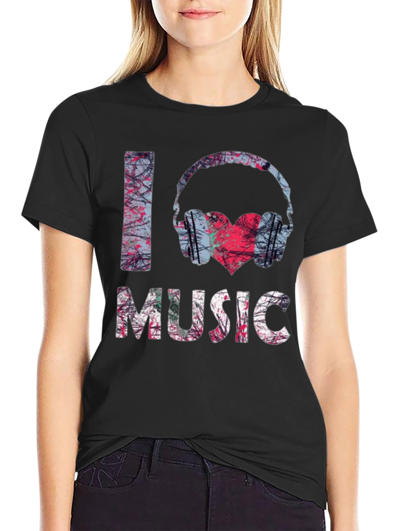 I Love Music Graphic Tee - Black Cotton Shirt