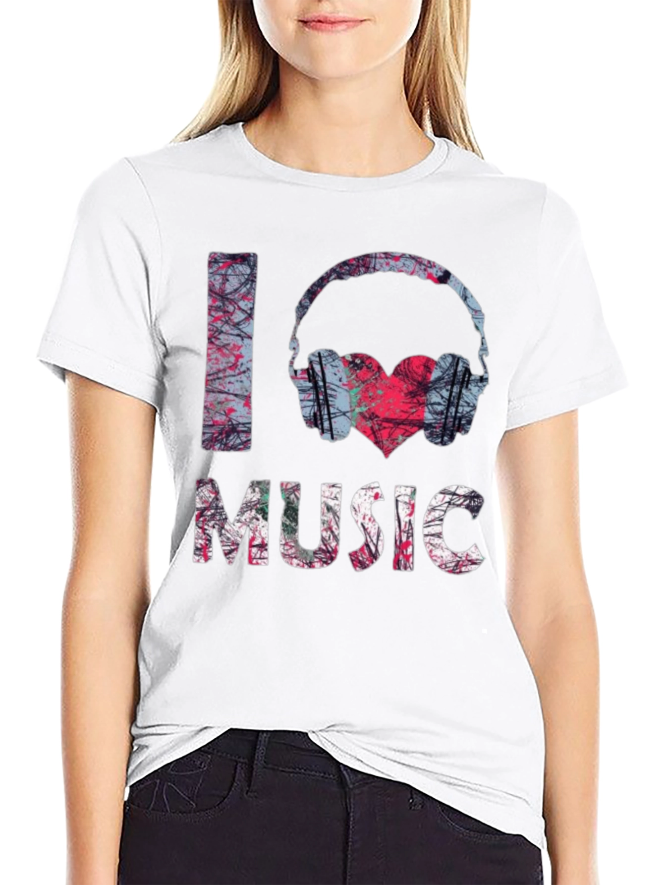 I Love Music Graphic Tee - Black Cotton Shirt