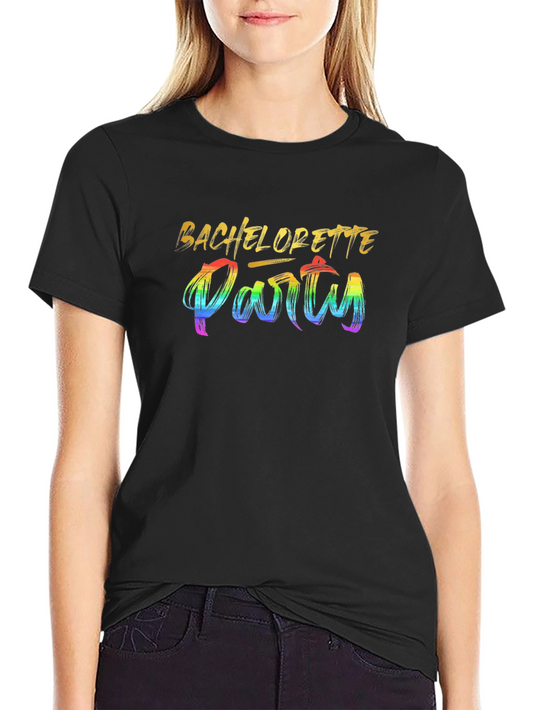 Bachelorette Party Rainbow Text Graphic Tee
