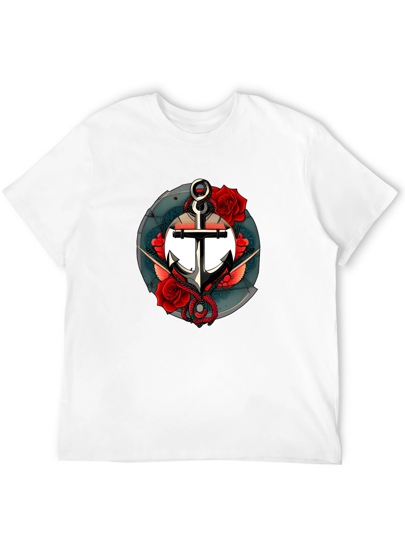 Nautical Anchor & Roses Graphic Black T-Shirt