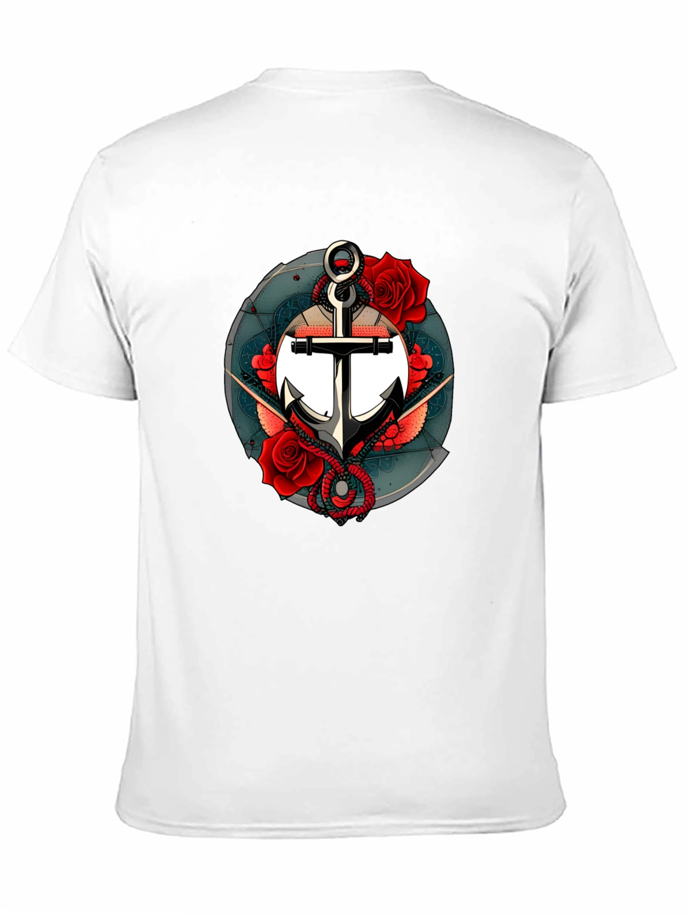 Nautical Anchor & Roses Graphic Black T-Shirt
