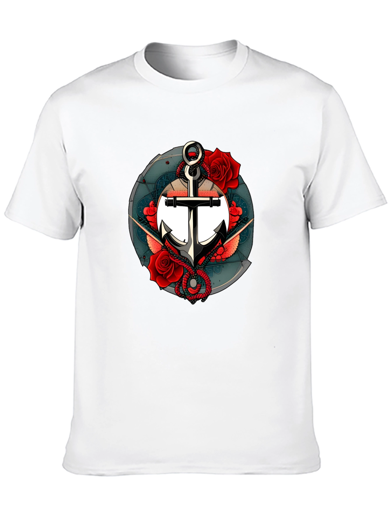 Nautical Anchor & Roses Graphic Black T-Shirt