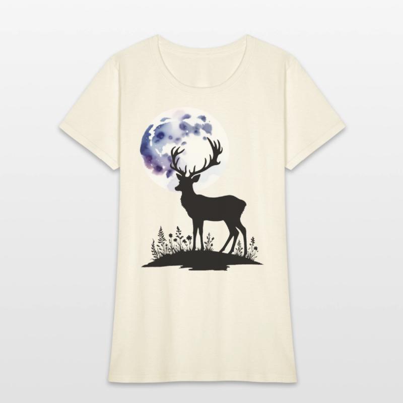 Deer Silhouette Against Watercolor Moon