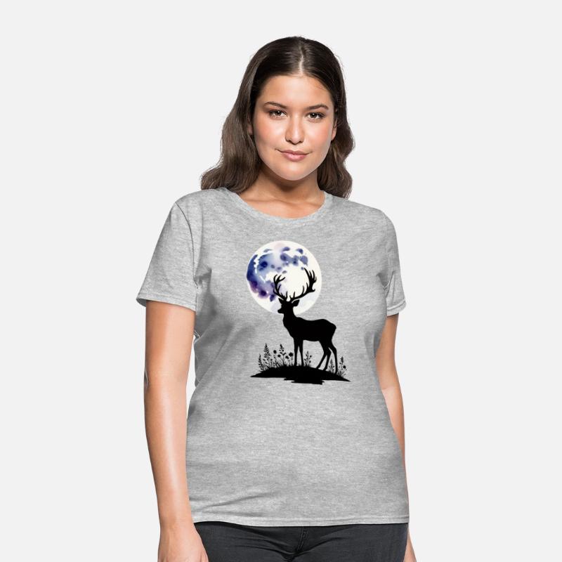 Deer Silhouette Against Watercolor Moon