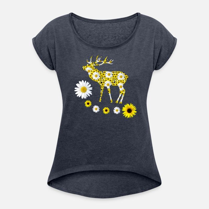 deer sunflowers daisies red deer floral pattern