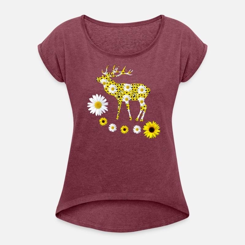 deer sunflowers daisies red deer floral pattern