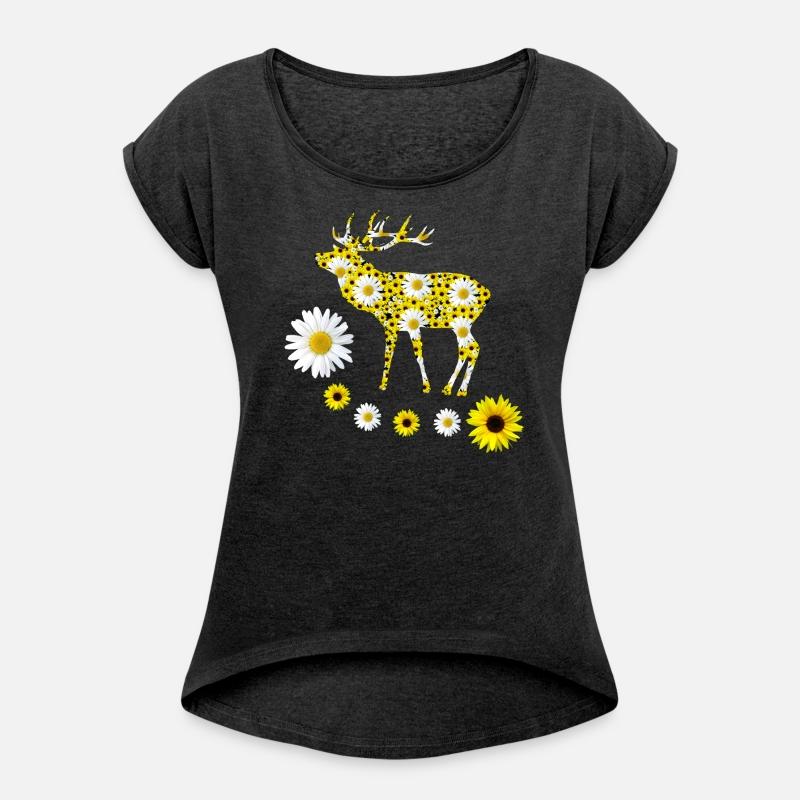 deer sunflowers daisies red deer floral pattern