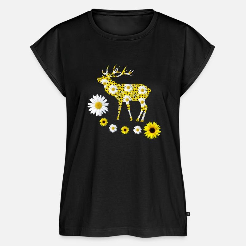 deer sunflowers daisies red deer floral pattern