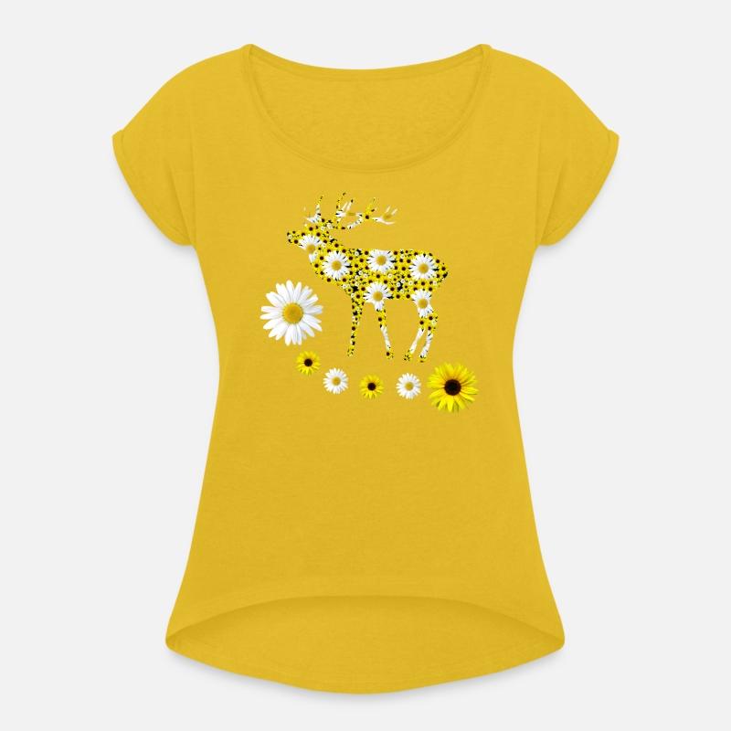 deer sunflowers daisies red deer floral pattern