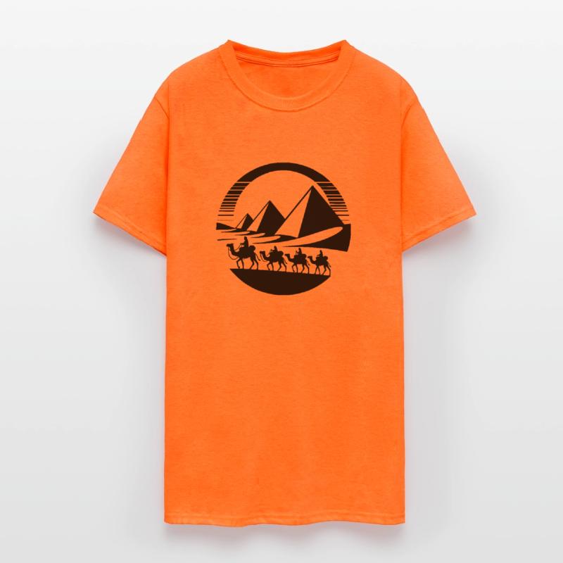 Desert Caravan With Pyramids In The Background