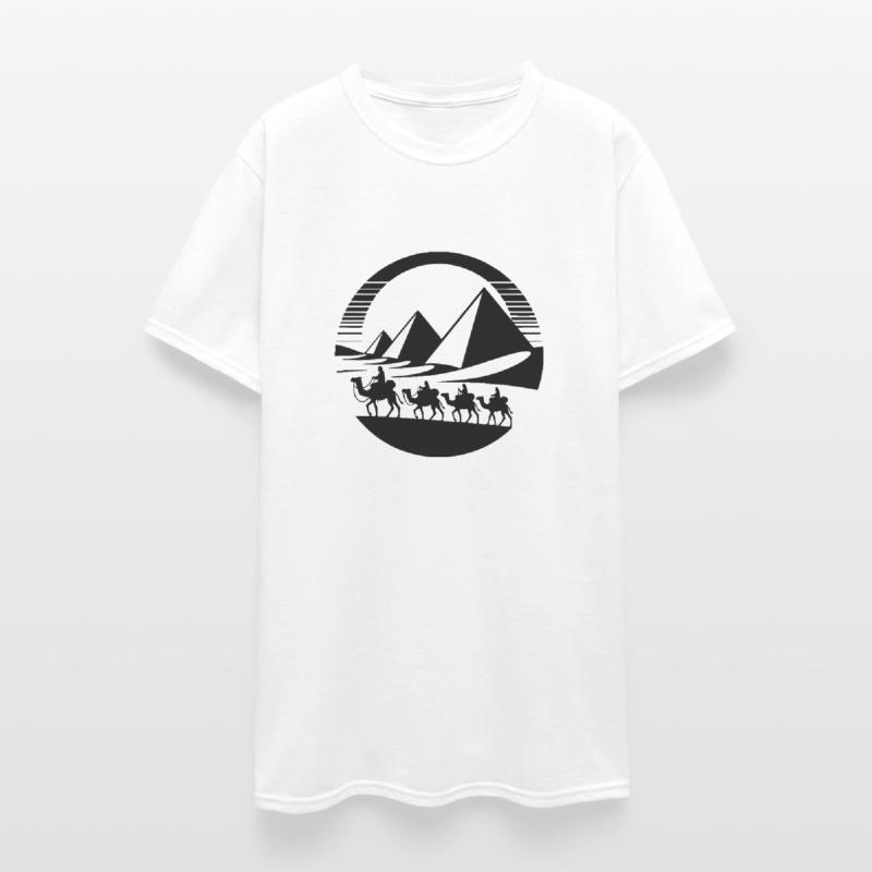 Desert Caravan With Pyramids In The Background