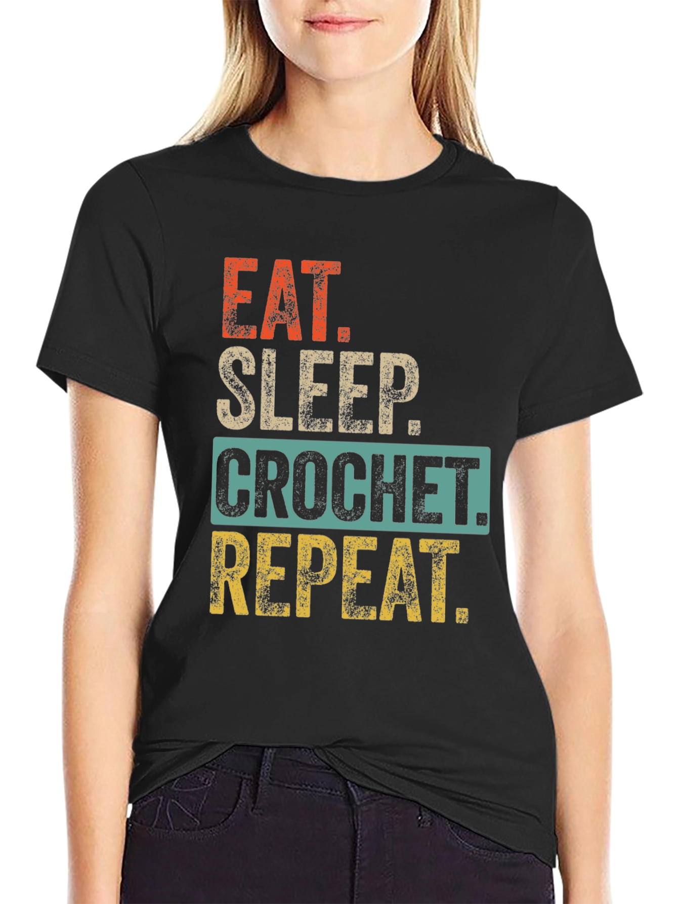 Eat Sleep Crochet Repeat Graphic Tee