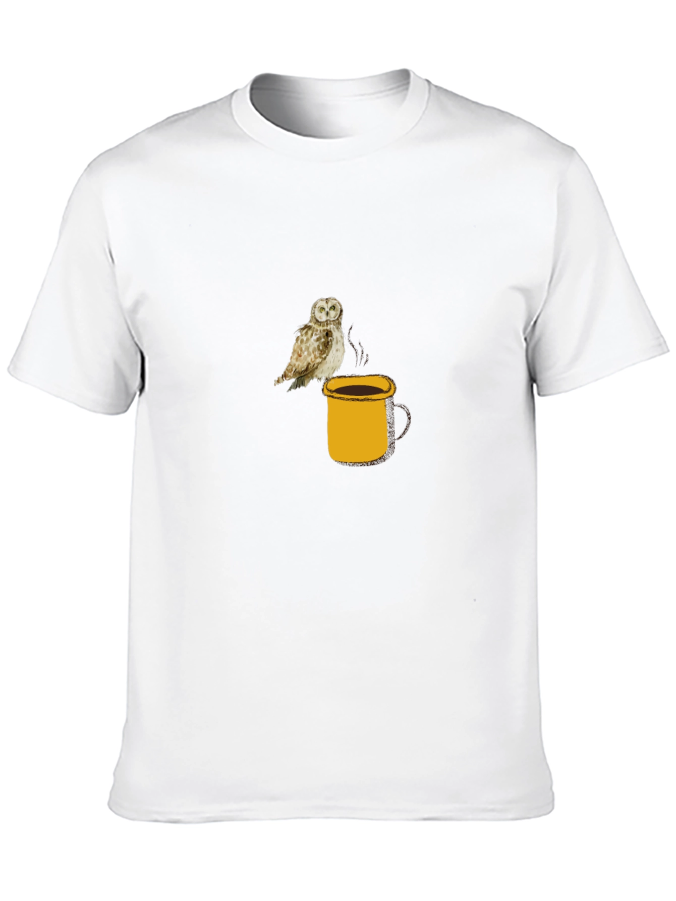 Owl on Coffee Mug Black T-Shirt