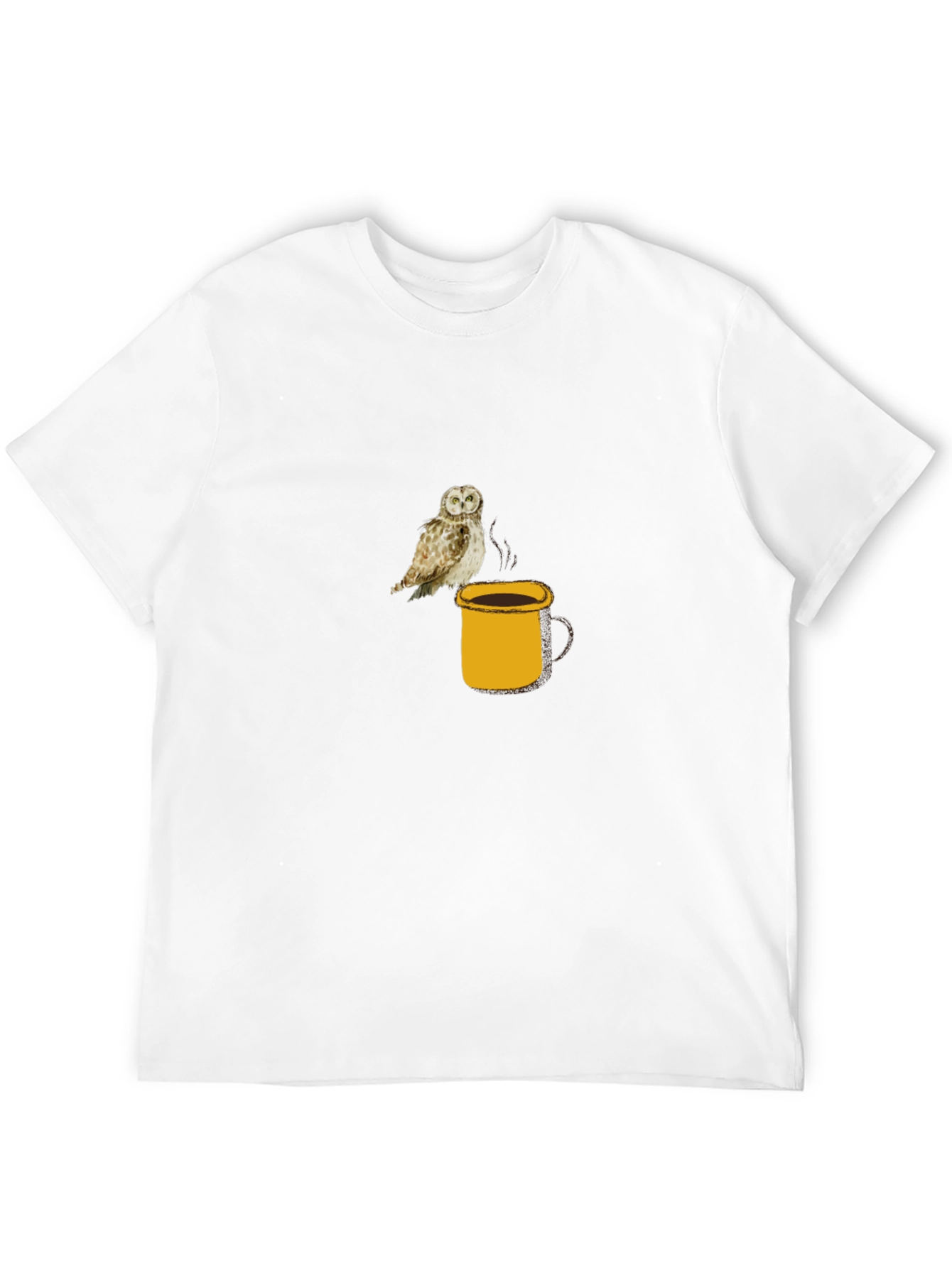 Owl on Coffee Mug Black T-Shirt