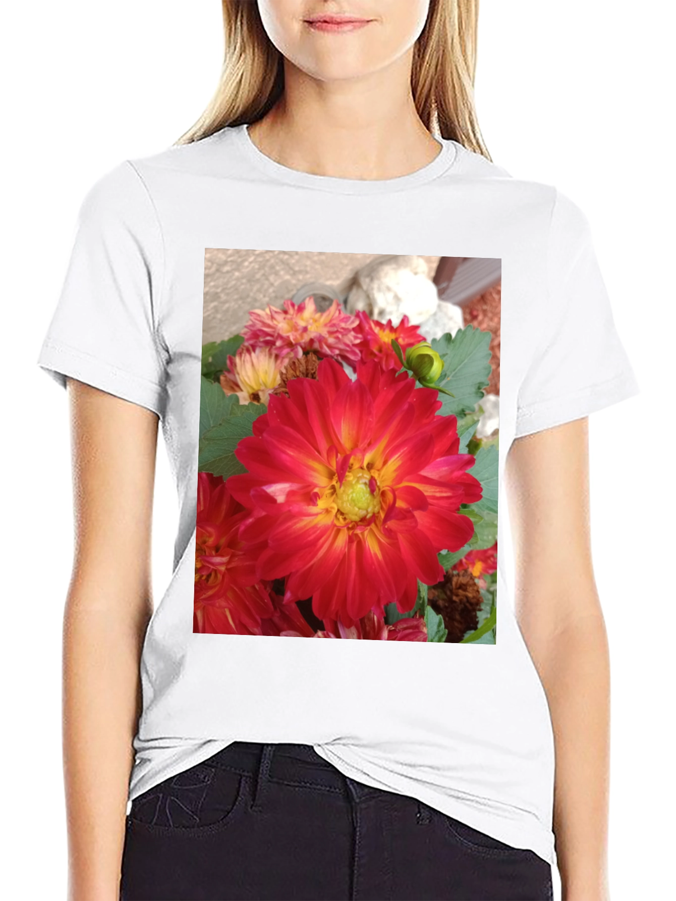 Floral Print Black Tee
