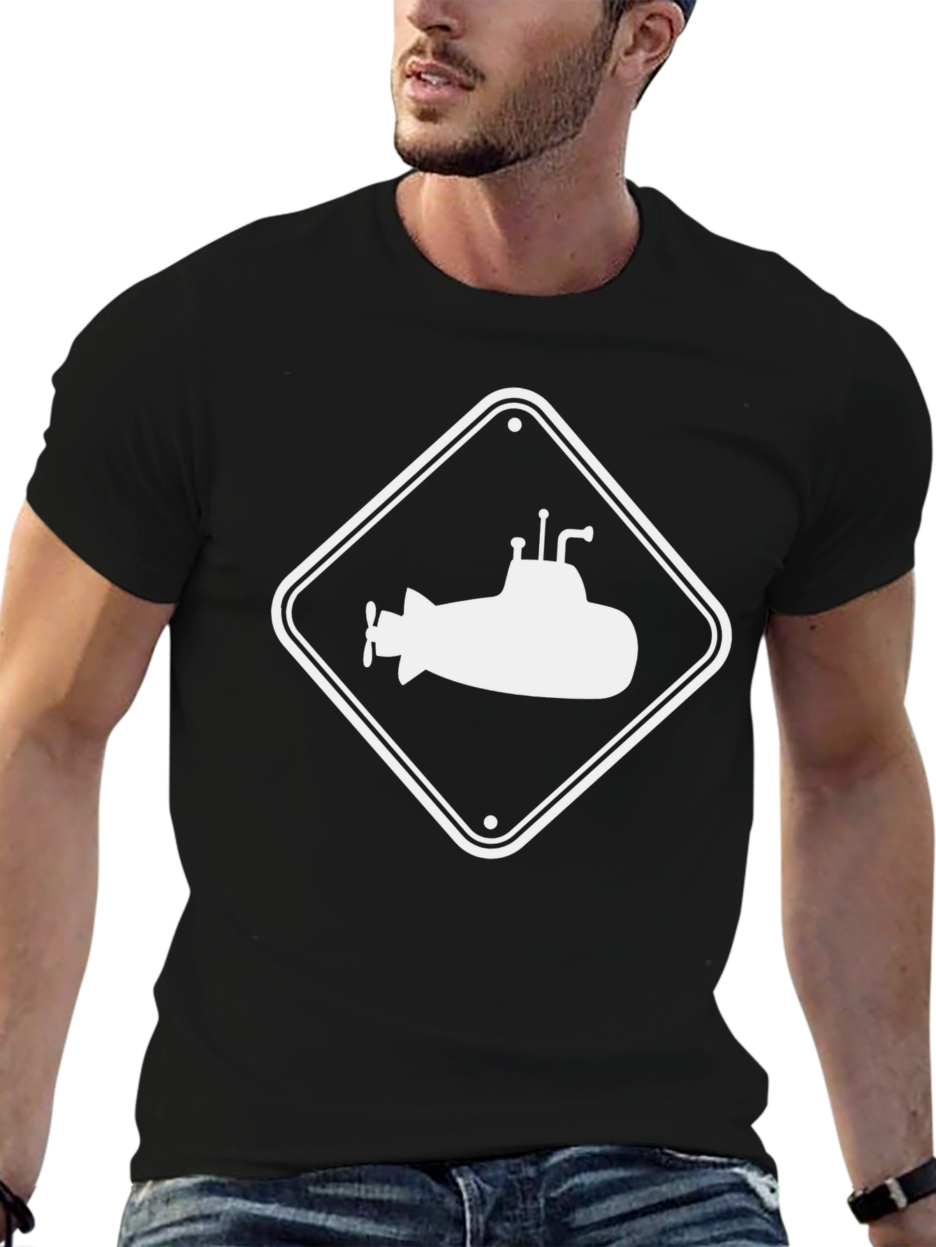 Submarine Sign Black T-Shirt - Cool Nautical Tee