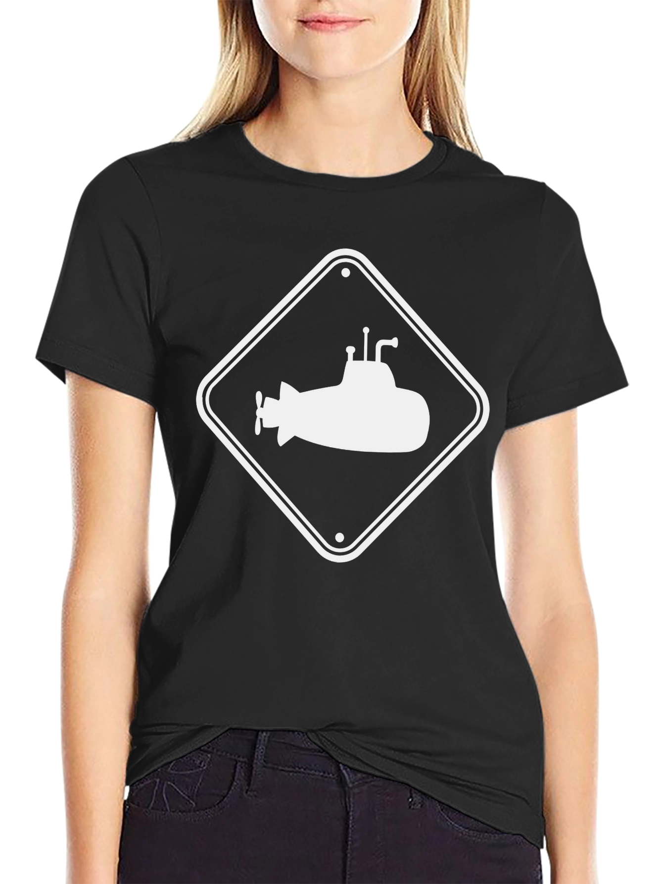 Submarine Sign Black T-Shirt - Cool Nautical Tee