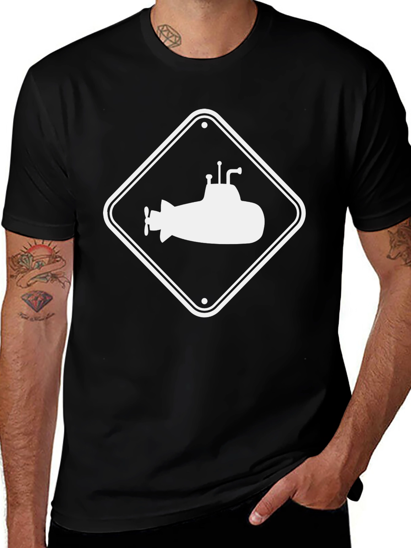 Submarine Sign Black T-Shirt - Cool Nautical Tee