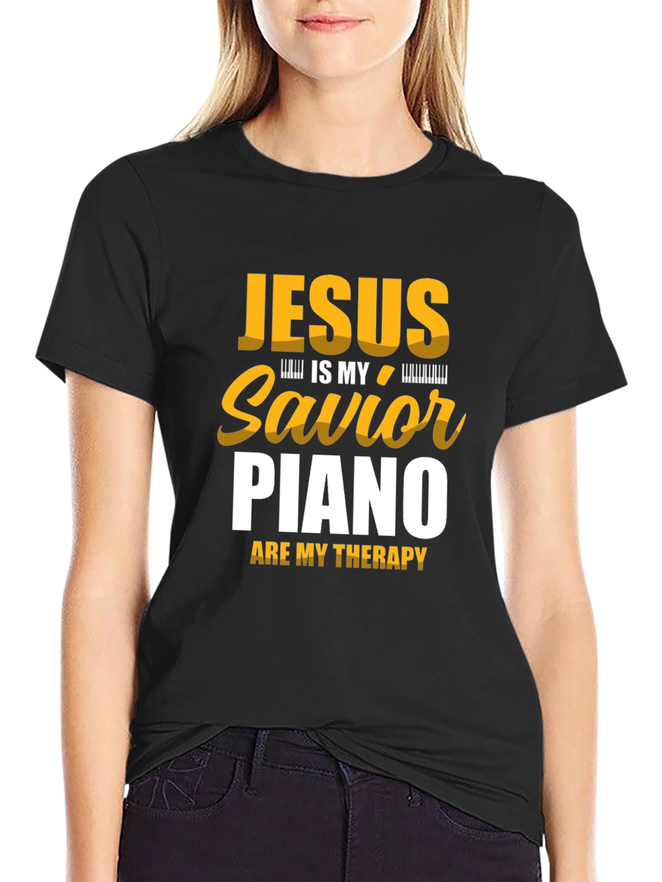 Jesus is My Savior Piano Therapy Black T-Shirt