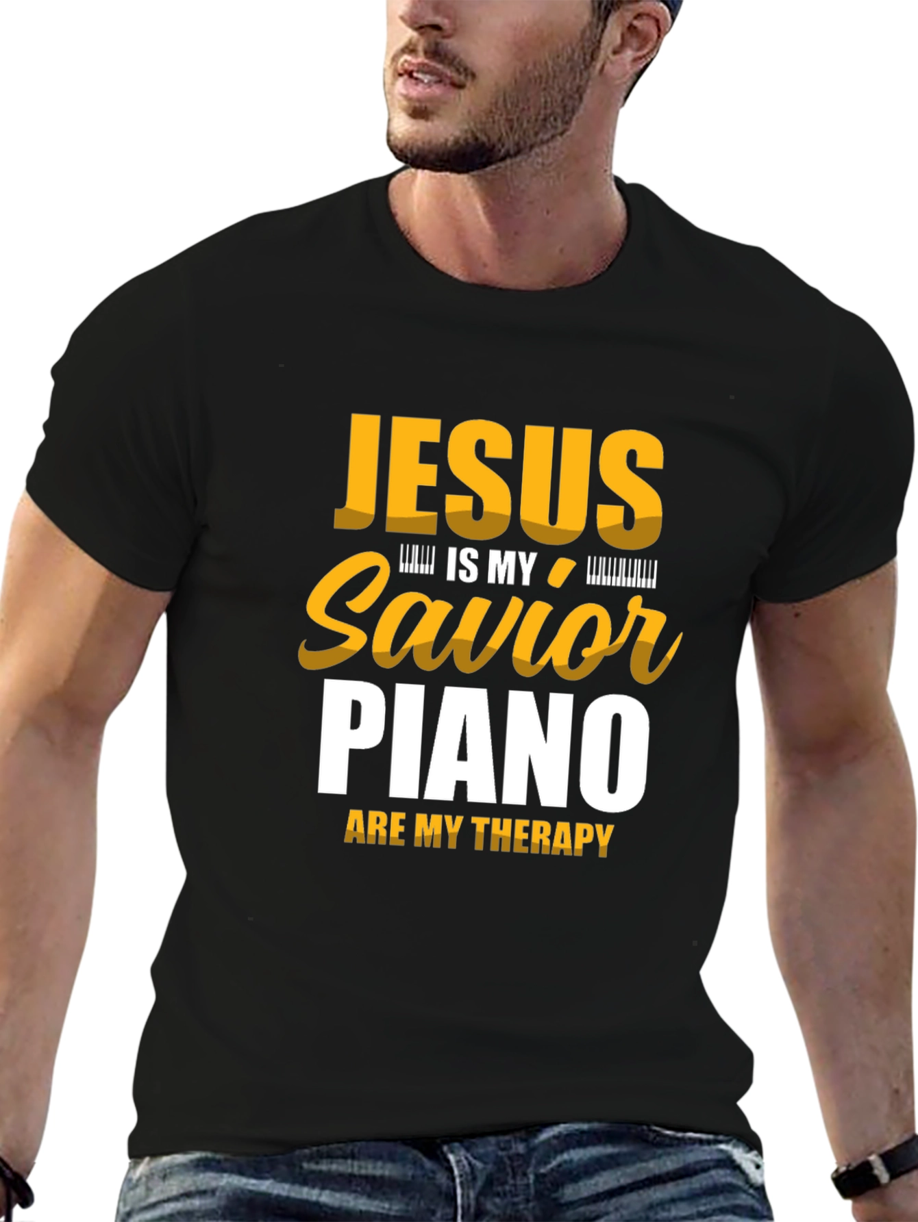 Jesus is My Savior Piano Therapy Black T-Shirt
