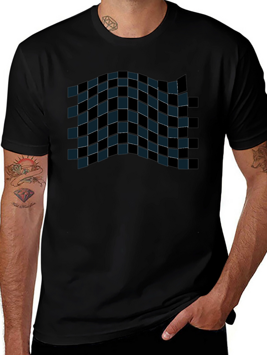 Checkered Wave Tee - Stylish Graphic T-Shirt