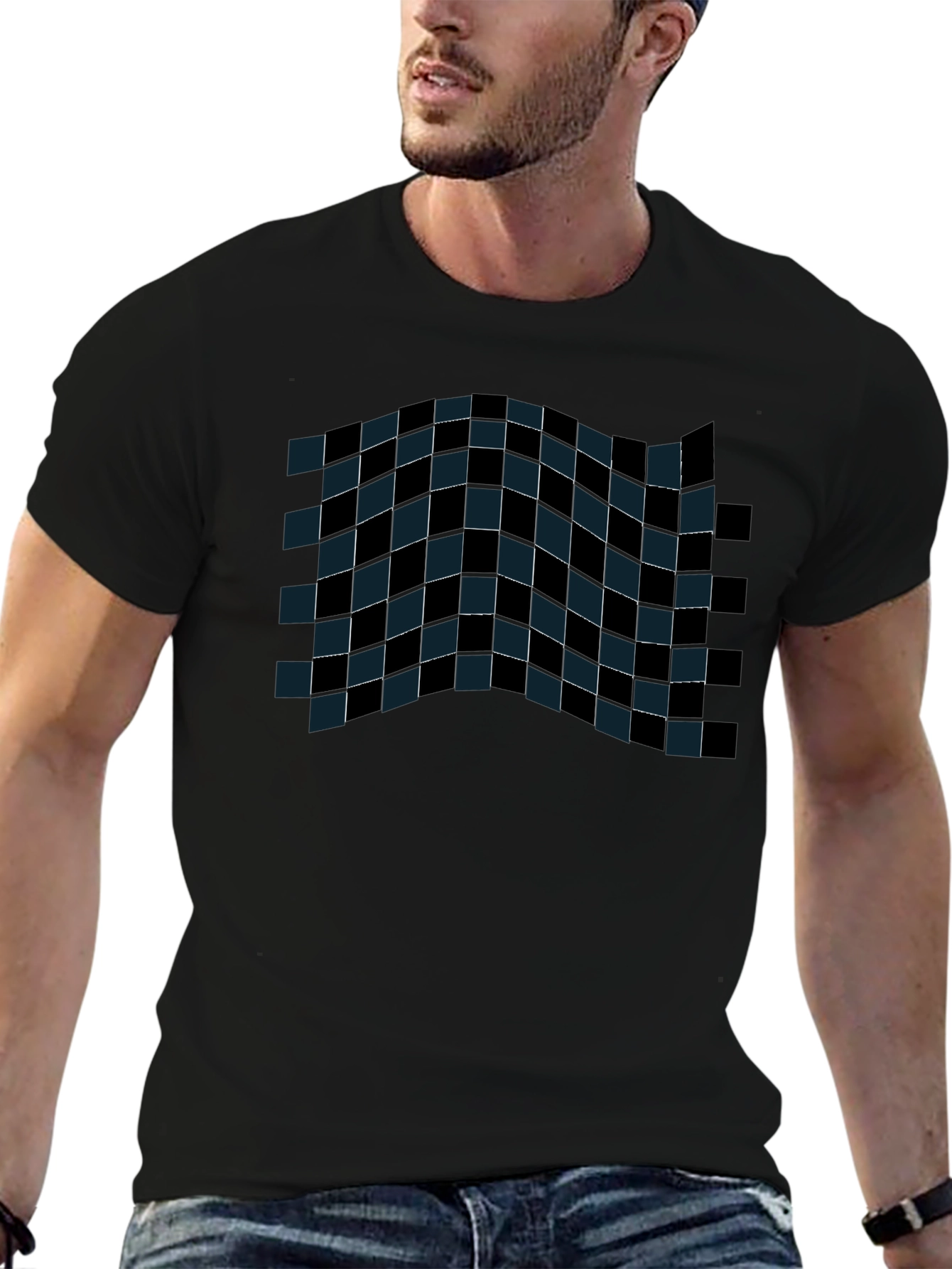 Checkered Wave Tee - Stylish Graphic T-Shirt