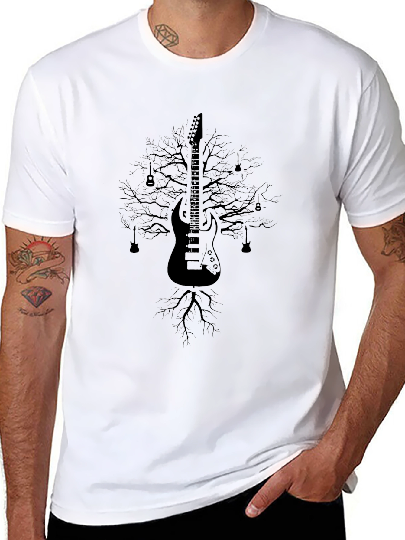 Guitar Tree Graphic Tee - Music Lovers Black T-Shirt