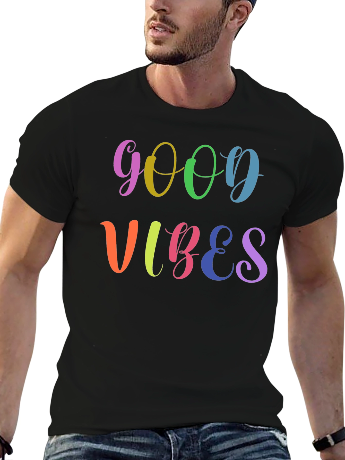 Good Vibes Rainbow Graphic Black T-Shirt