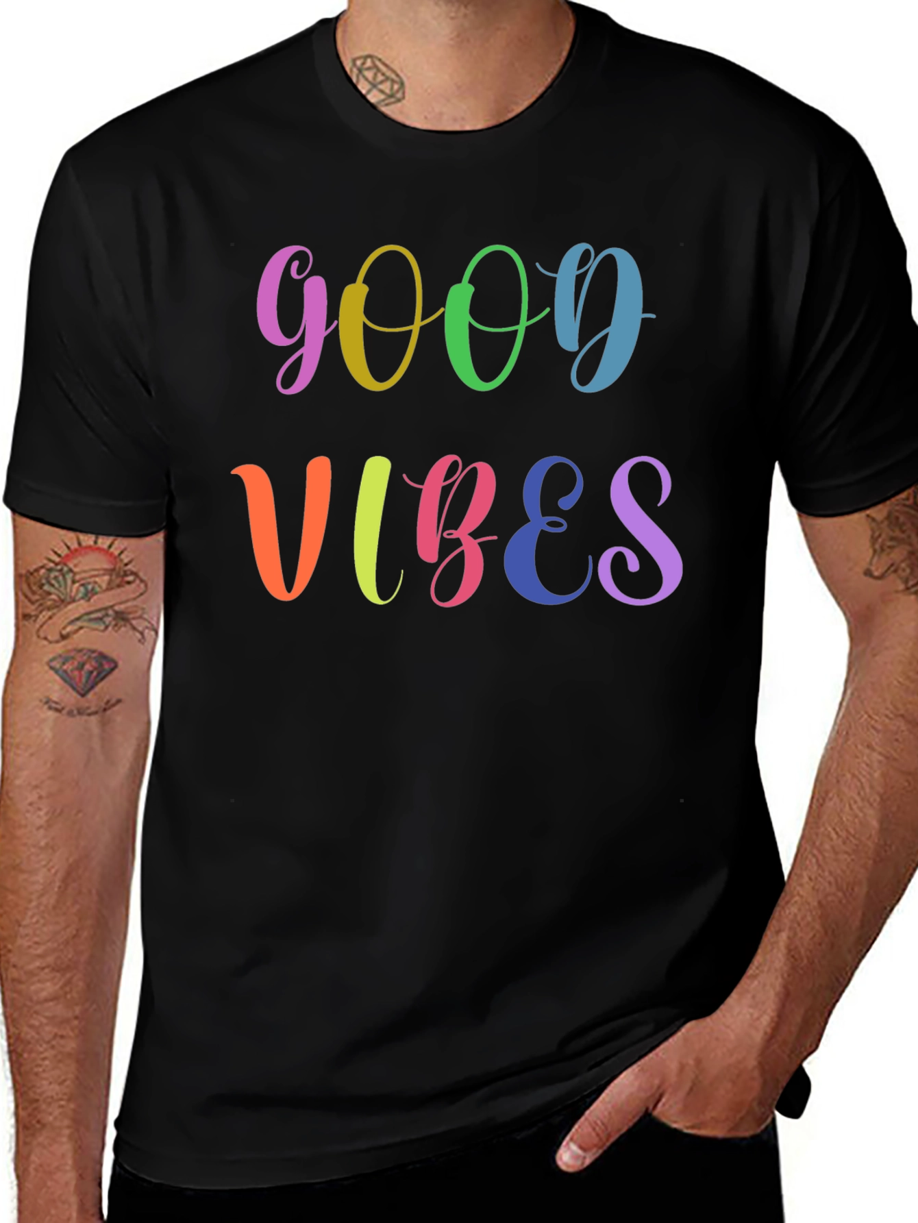 Good Vibes Rainbow Graphic Black T-Shirt