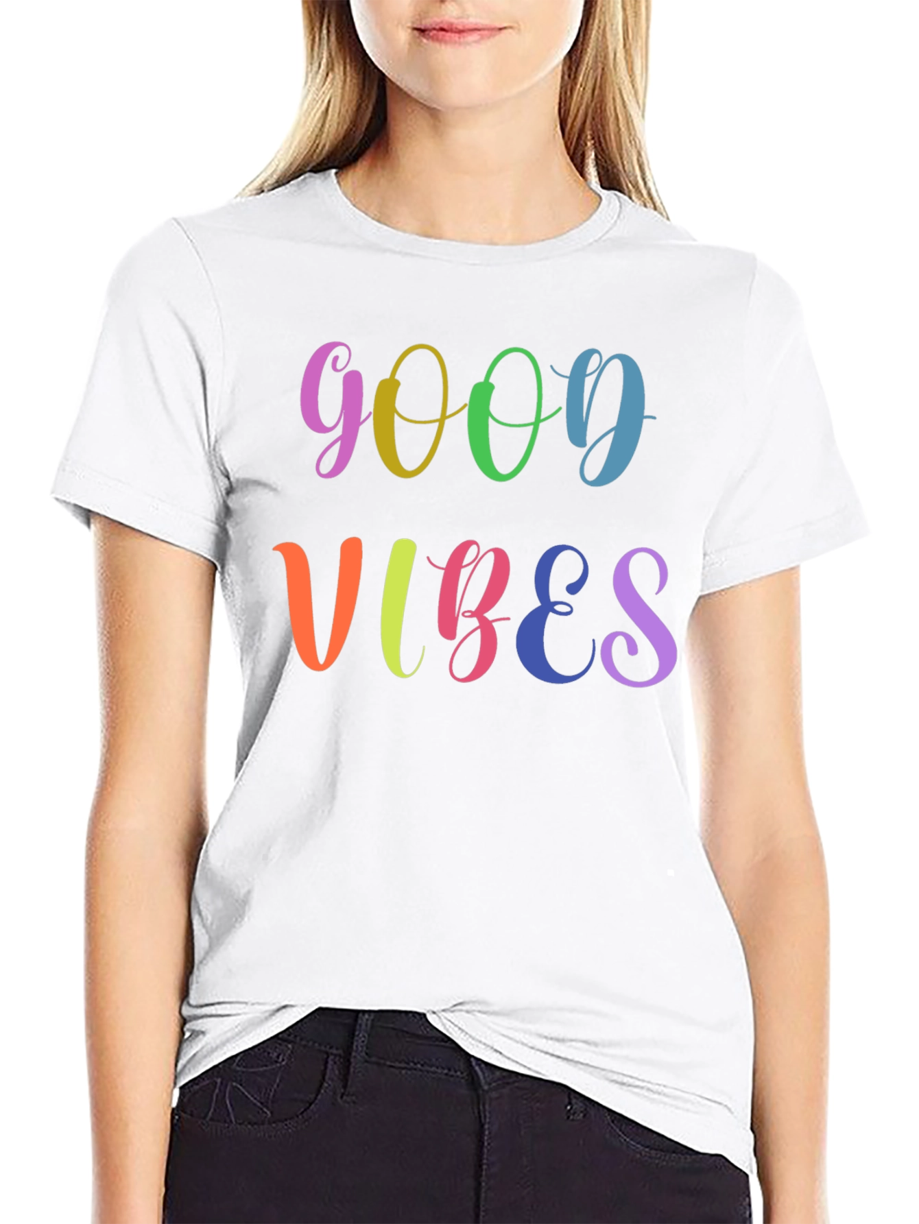 Good Vibes Rainbow Graphic Black T-Shirt