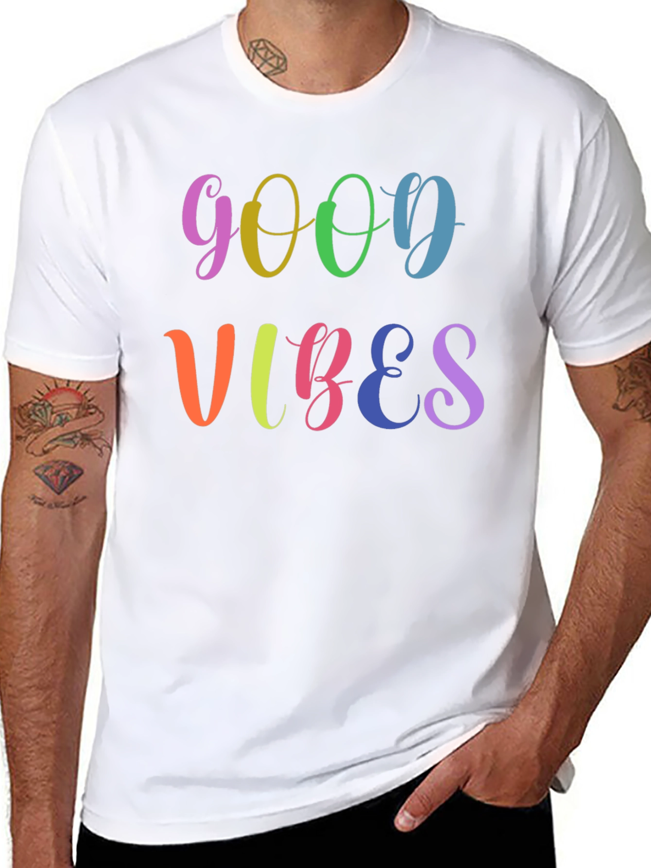 Good Vibes Rainbow Graphic Black T-Shirt