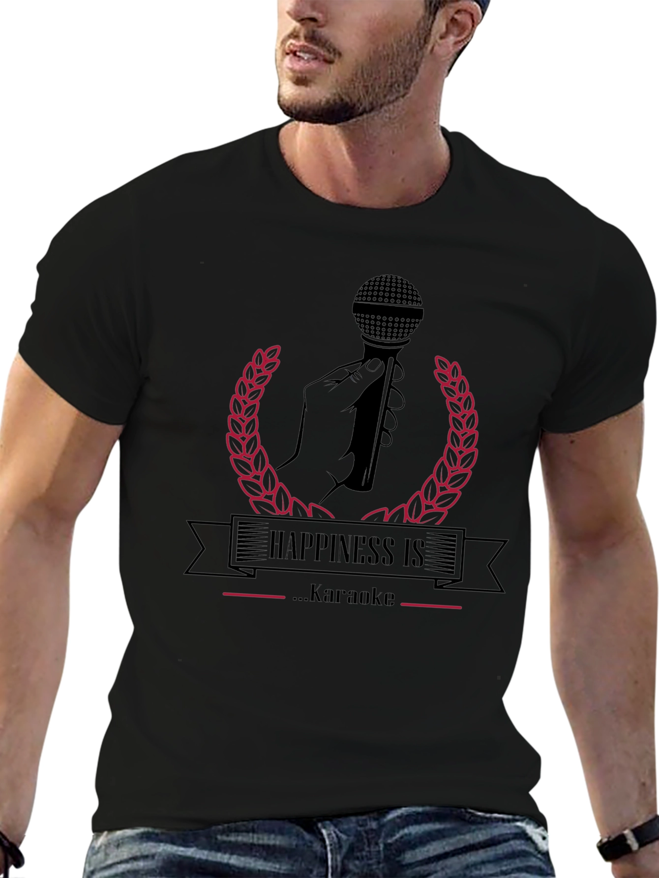 Happiness Karaoke T-Shirt: Black Karaoke Tee