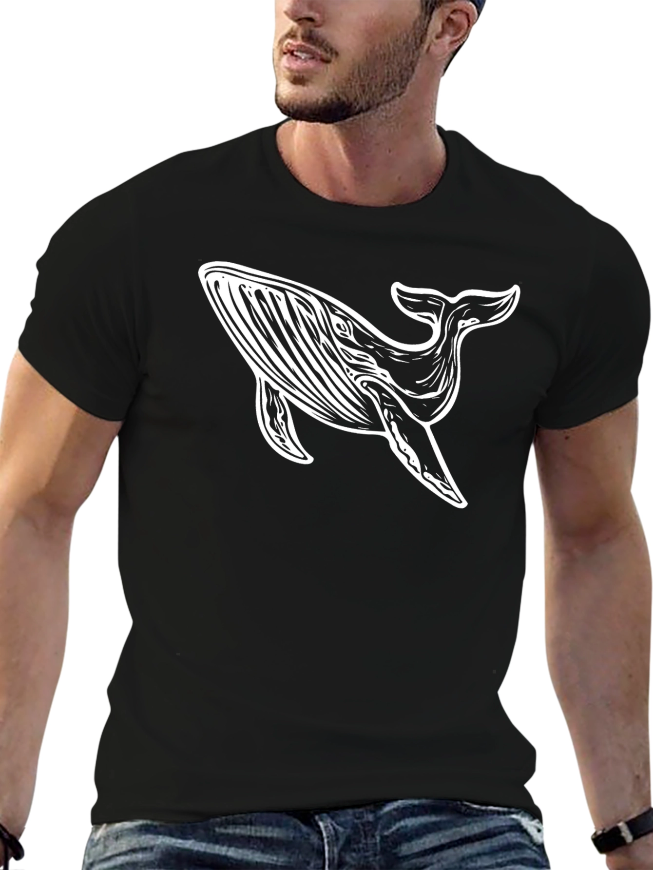 Whale Graphic Tee - Stylish Black Cotton T-Shirt