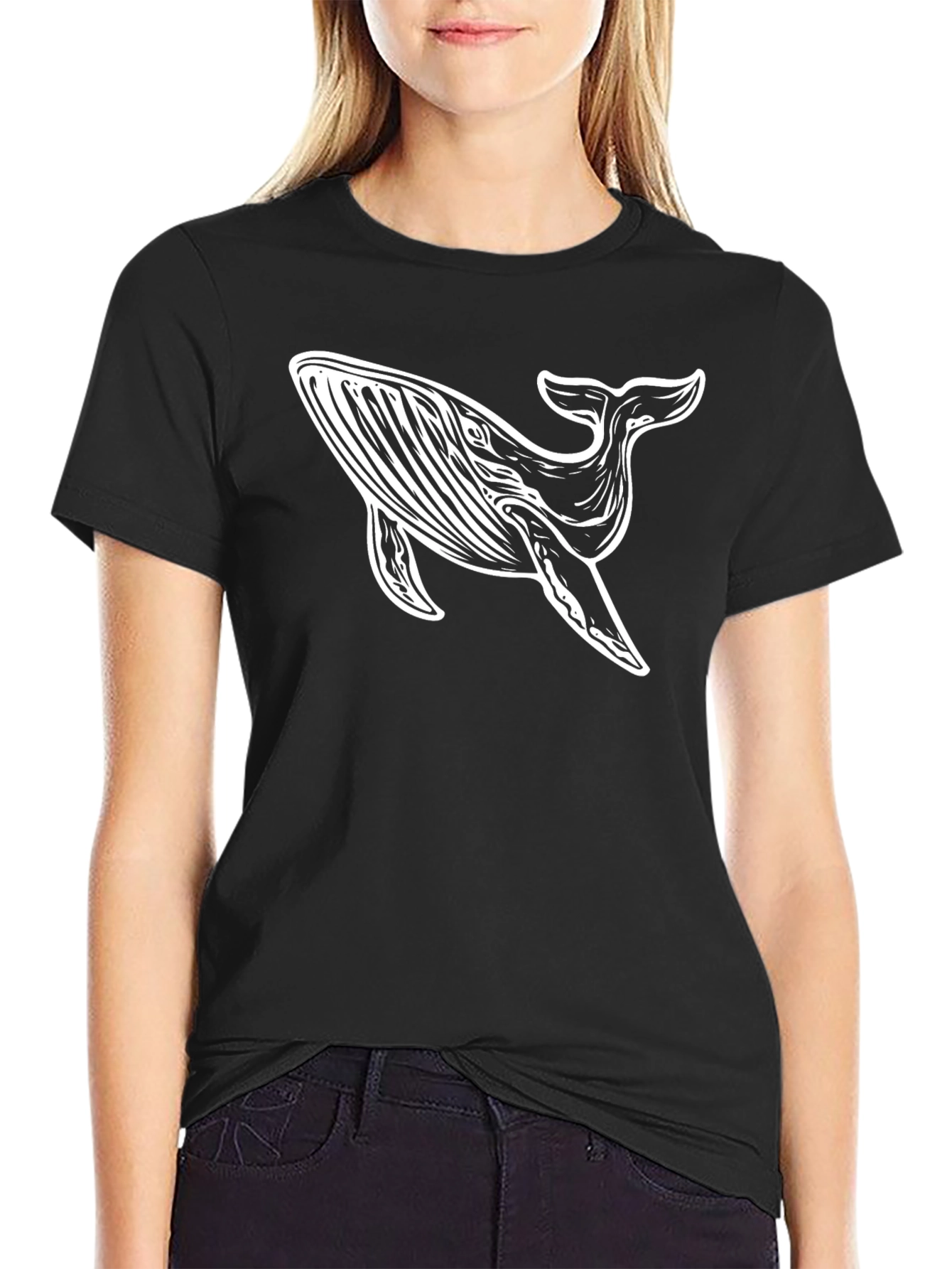 Whale Graphic Tee - Stylish Black Cotton T-Shirt