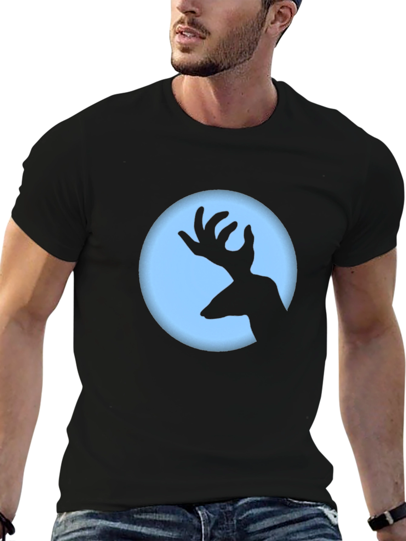 Deer Silhouette Graphic Tee - Black Crew Neck T-Shirt