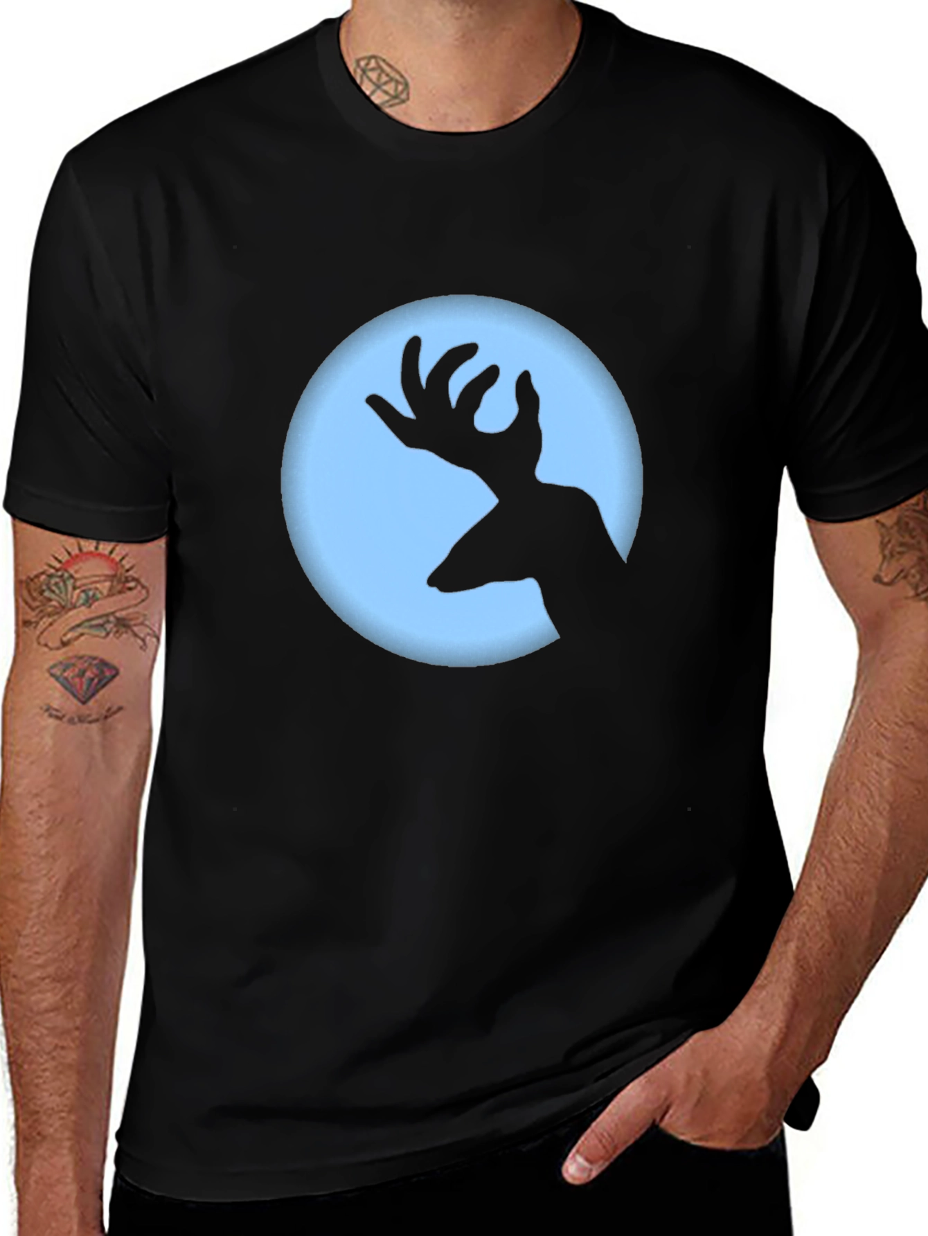 Deer Silhouette Graphic Tee - Black Crew Neck T-Shirt