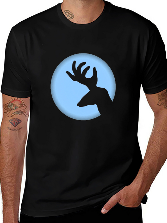 Deer Silhouette Graphic Tee - Black Crew Neck T-Shirt