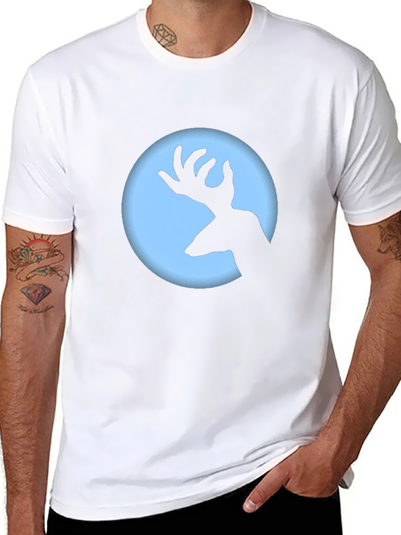 Deer Silhouette Graphic Tee - Black Crew Neck T-Shirt