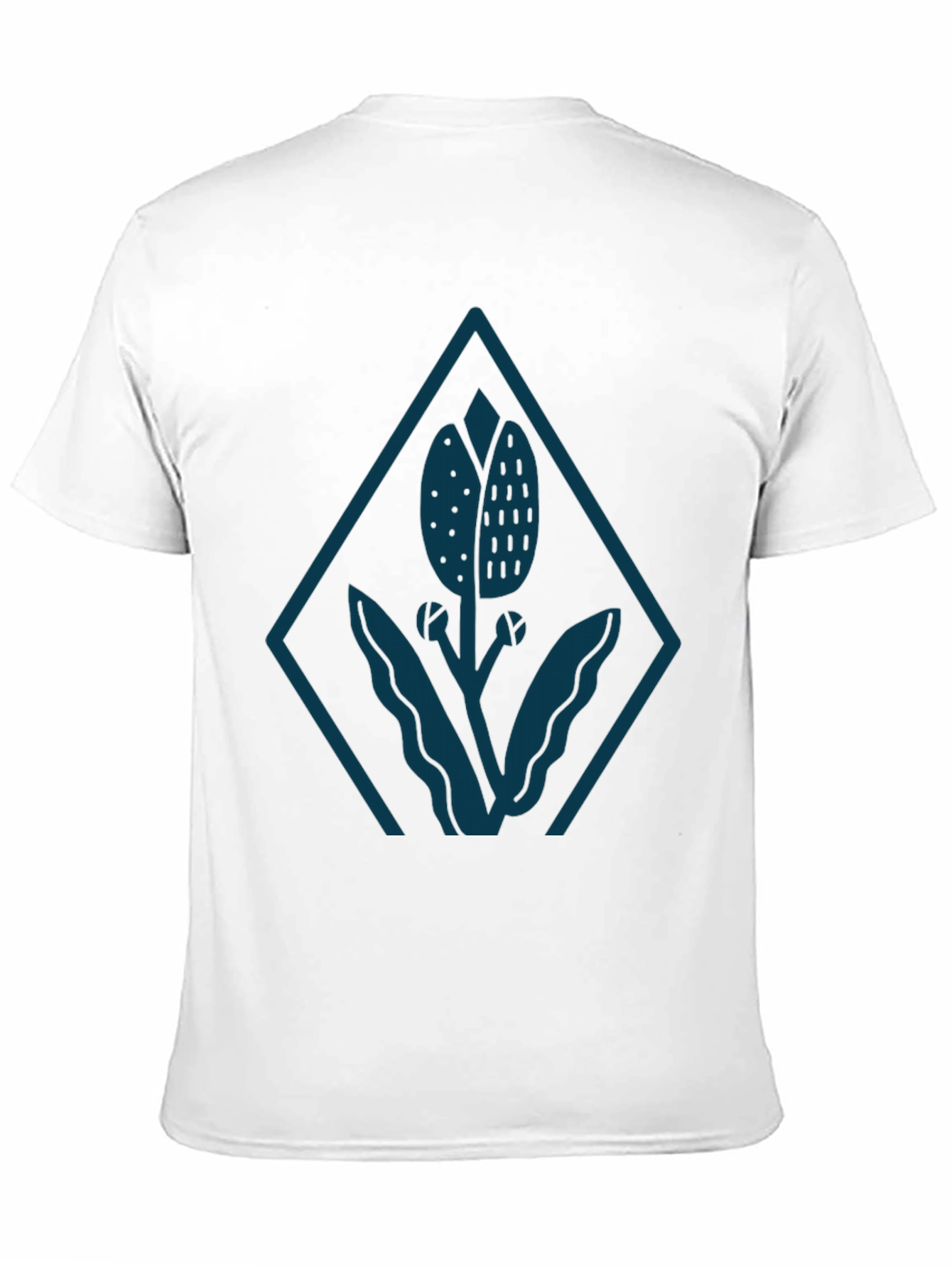 Mens Black Tee with Stylized Floral Diamond Design