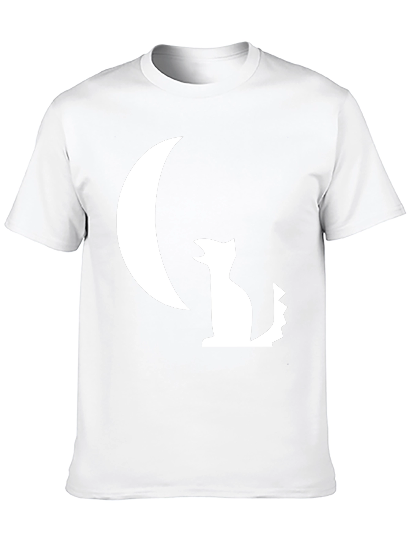 Black T-Shirt with White Moon and Wolf Design