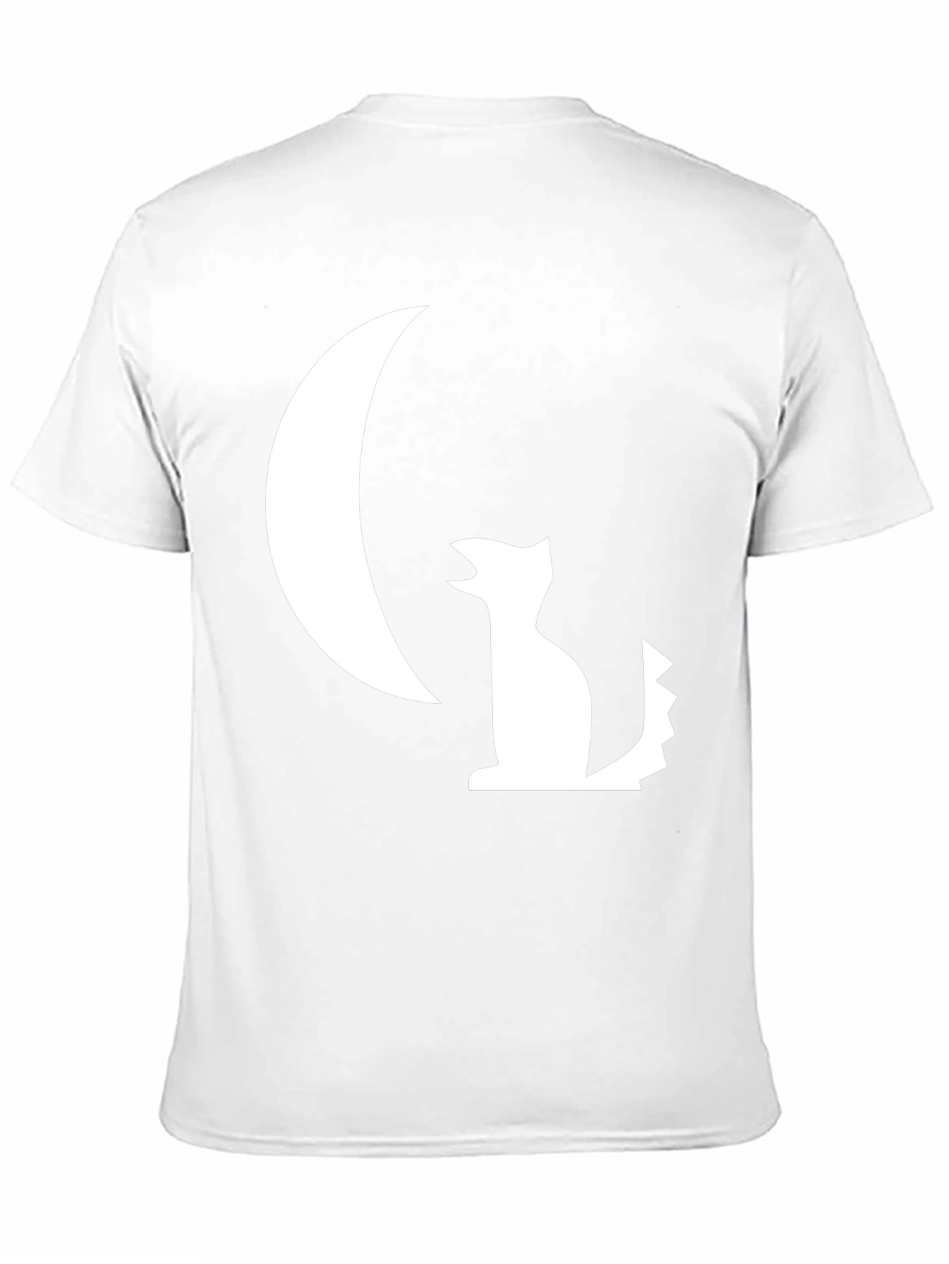 Black T-Shirt with White Moon and Wolf Design