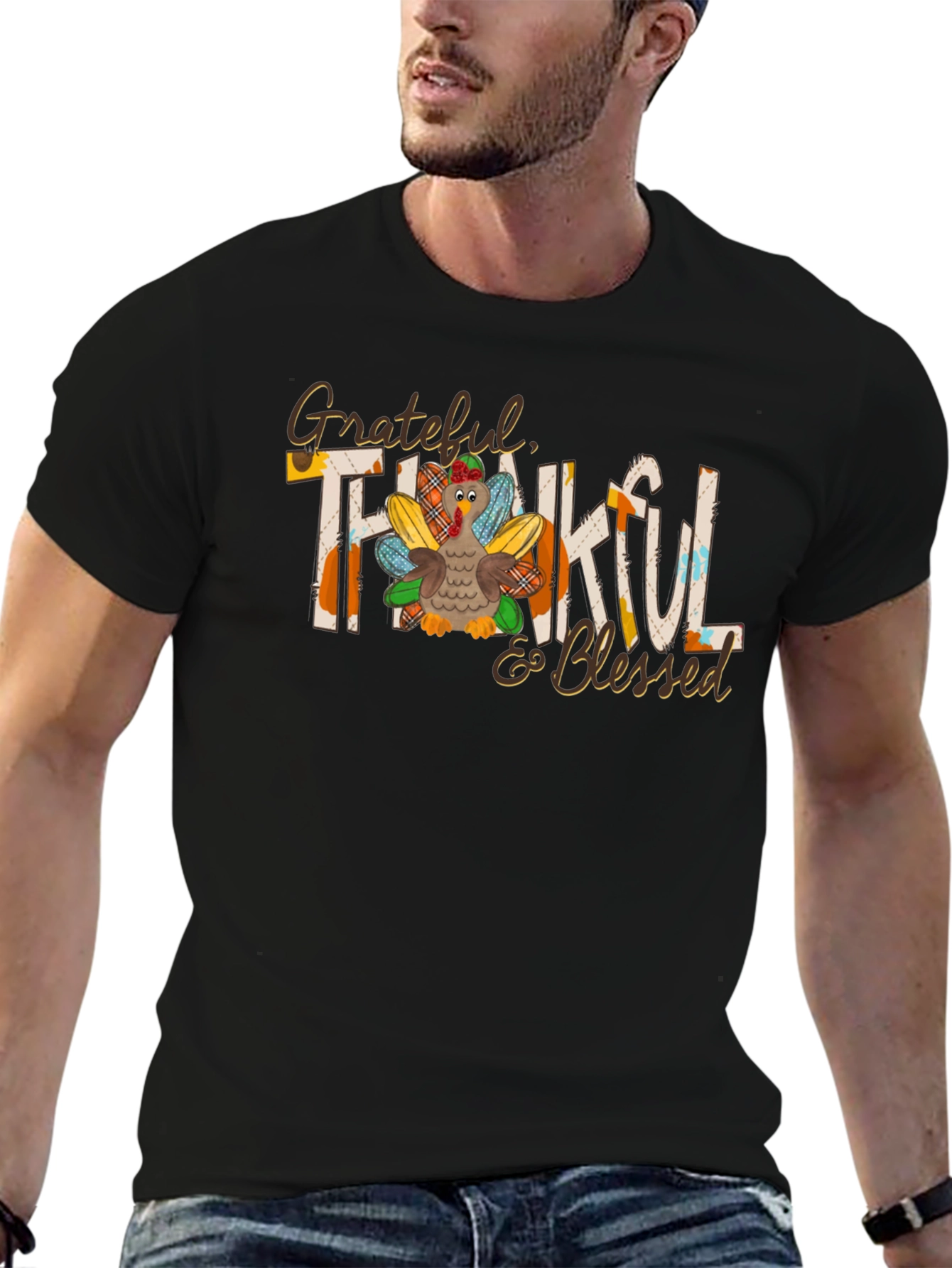 Grateful Thankful & Blessed Turkey T-Shirt